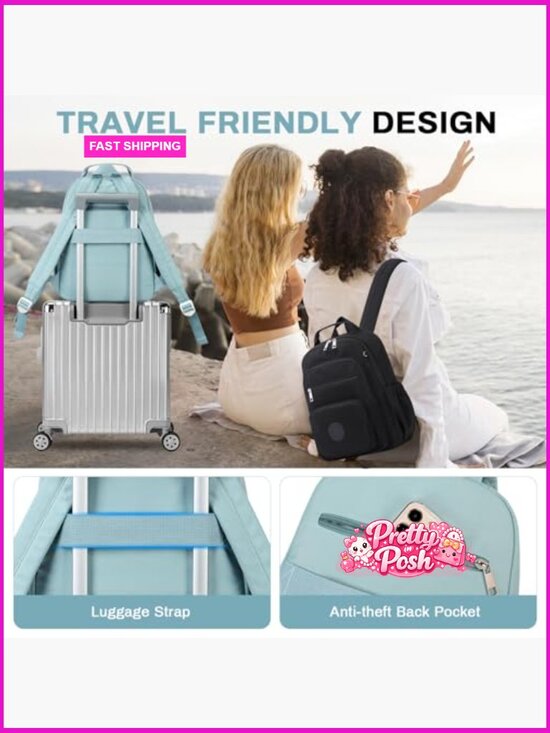 Lightweight Mini Backpack Purse with Luggage Strap, Nylon, Daypack main image 3